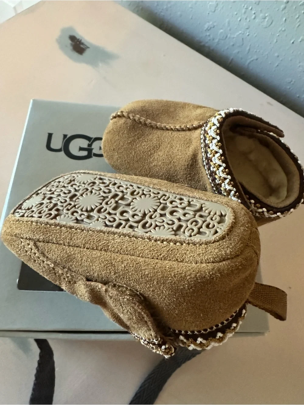 UGG Baby Chestnut Sheepskin Moccasin Booties/ slip-ons